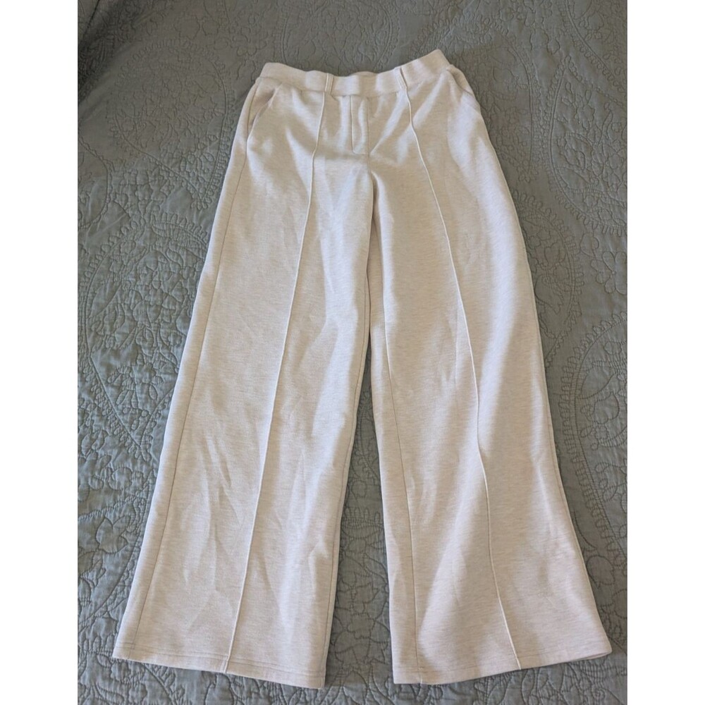 OGL Move Wide Leg Pants Medium Cream Oatmeal Pintuck High Rise Pockets Cozy